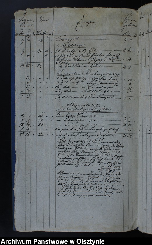 image.from.unit.number "Jahr Rechnung aller Einnahme und Ausgabe der Jäskendorffschen Kirche"