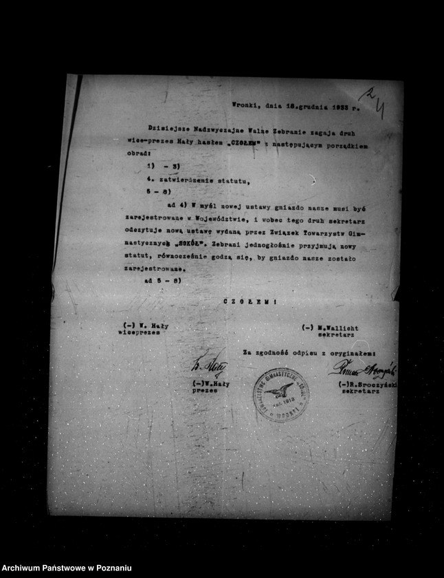 Obraz 8 z jednostki "/Towarzystwo Gimnastyczne Sokół we Wronkach powiat Szamotuły -rejestracja/"