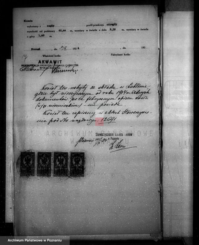 Obraz 11 z jednostki ""Akwawit" Spółka Akcyjna W Poznaniu fabryka chemiczna nr woj. 2328 nr kotła 832"