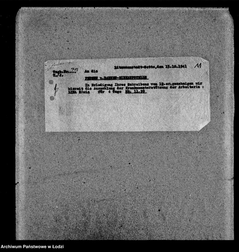 Obraz 11 z jednostki "Federn-und Daunen Abteilung [Zasiłki chorobowe dla pracowników wydziału, zaświadczenia lekarskie, listy pracowników]"