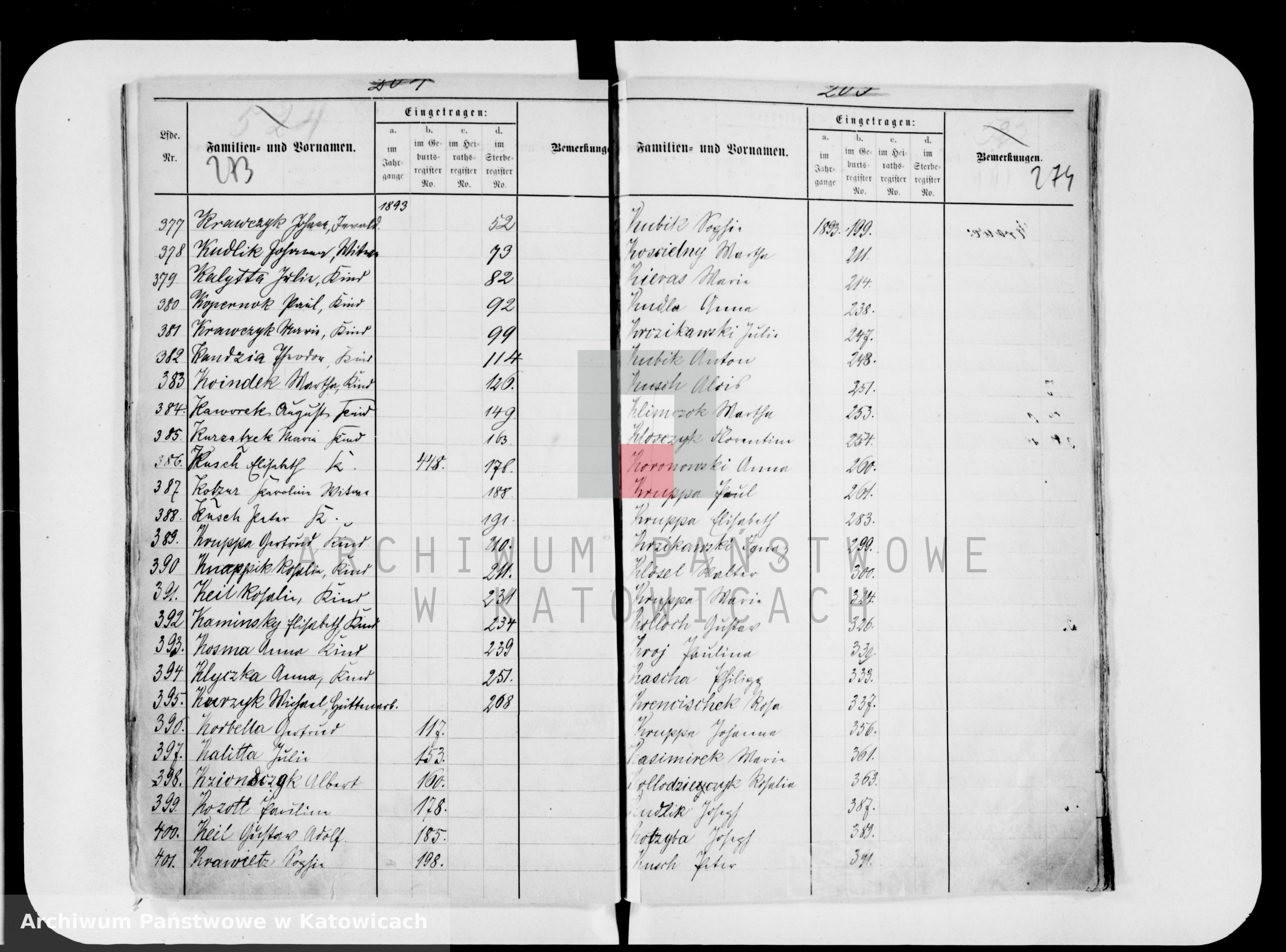 Skan z jednostki: Skorowidz do ksiąg urodzeń, małżeństw i zgonów za lata 1890-1899