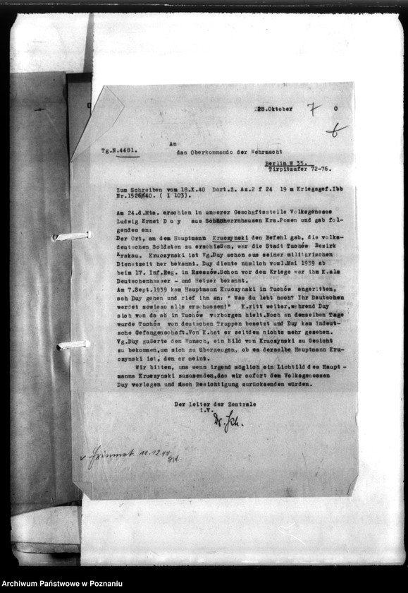 Obraz 11 z jednostki "Poszukiwanie kapitana B. Kruszyńskiego w celu ukarania go za rzekome wystąpienia przeciw Niemcom"