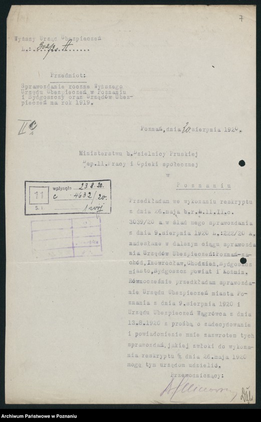 Obraz 9 z jednostki "[Korespondencja z Wyższym Urzędem Ubezpieczeń w Poznaniu, sprawozdania z działalności urzędów ubezpieczeń]"