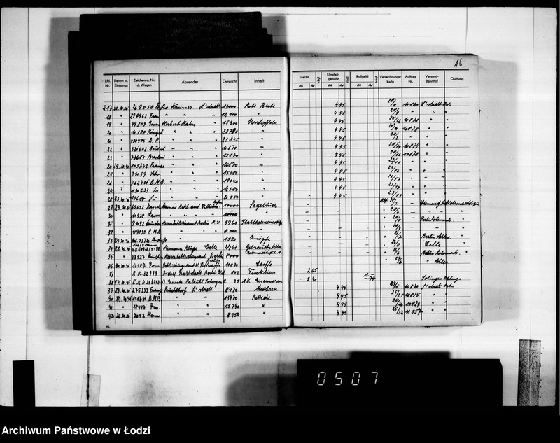 Obraz 20 z jednostki "Frachten Eingang [rejestr listów przewozowych]"