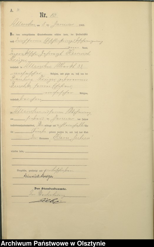 image.from.unit.number "Geburts-Haupt-Register Tom I,Nr - 399"