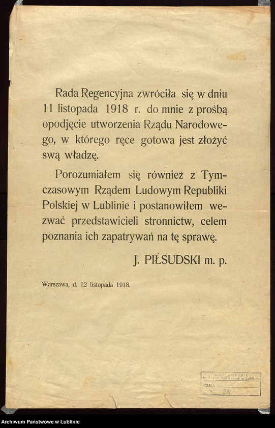 Obraz 6 z kolekcji "Tymczasowy Rząd Ludowy Republiki Polskiej w Lublinie - próby organizacji polskiej państwowości w przededniu odzyskania niepodległości111"