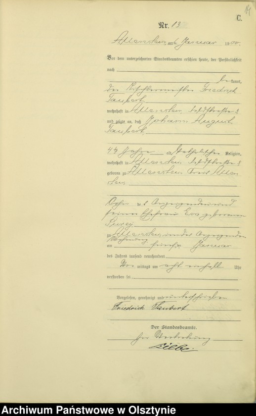 image.from.unit.number "Sterbe-Haupt-Register Tom I,Nr 1 - 399"