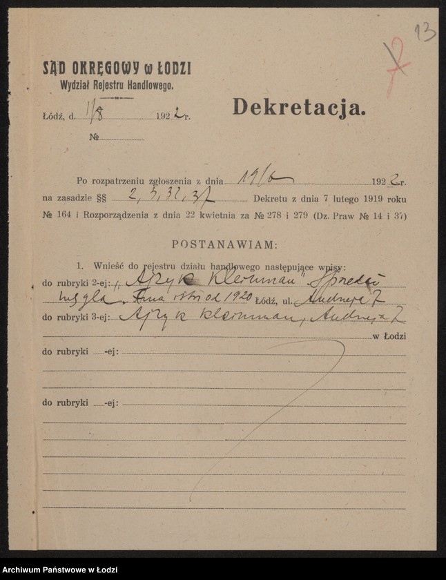 Obraz 15 z jednostki "Ajzyk Kleinman – sprzedaż węgla"