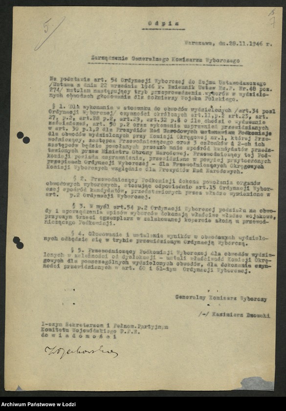 Obraz 8 z jednostki "Wybory do Sejmu Ustawodawczego; instrukcje, zarządzenia, okólniki, sprawozdania dotyczące kampanii wyborczej"