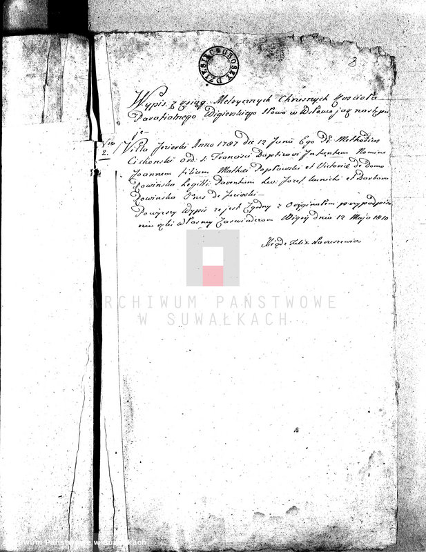 image.from.unit.number "Dowody do Akt Małżeństwa Gminy Wigierskiey od dnia 1 Maja 1810 Roku do dnia ostatniego kwietnia 1811 Roku."