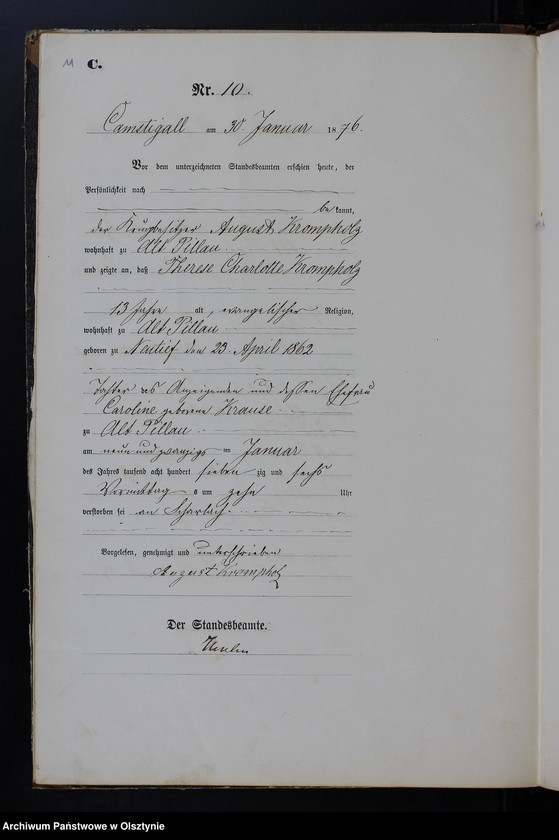 image.from.unit.number "Sterbe-Haupt-Register Tom I,Nr 1 - 82"