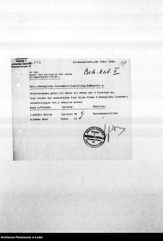 Obraz 20 z jednostki "[Korespondencja PSŻ z resortami krawieckimi w sprawie przyznania ich pracownikom dodatkowych przydziałów]"