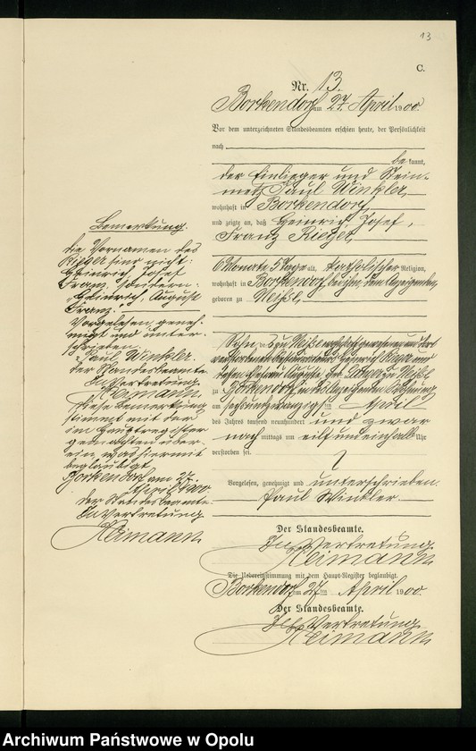 Obraz 17 z jednostki "Sterbe-Neben-Register des Standesamts Borkendorf pro 1900"