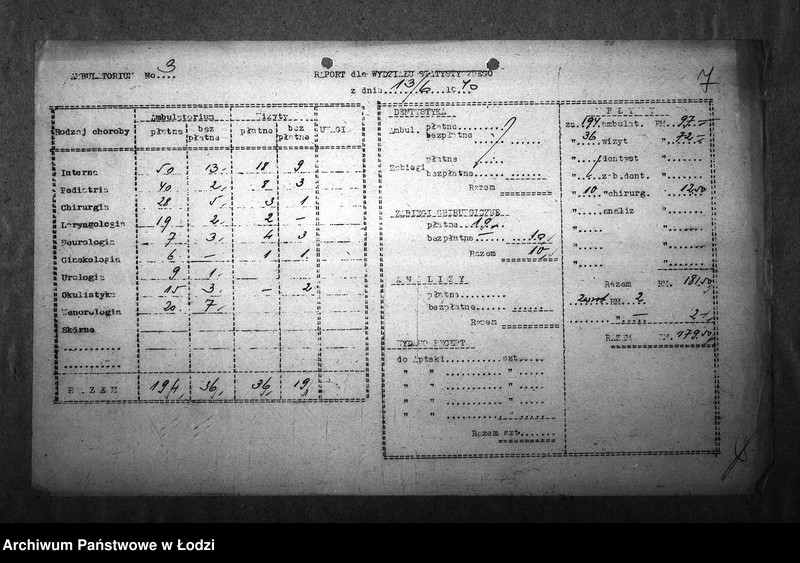 Obraz 10 z jednostki "[Ambulatorium nr 3. Dzienne sprawozdania statystyczne]"
