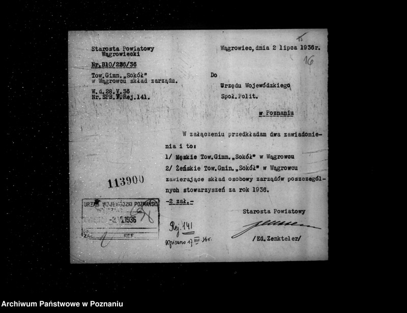 Obraz 20 z jednostki "/Towarzystwo Gimnastyczne Sokół w Wągrowcu - rejestracja/"