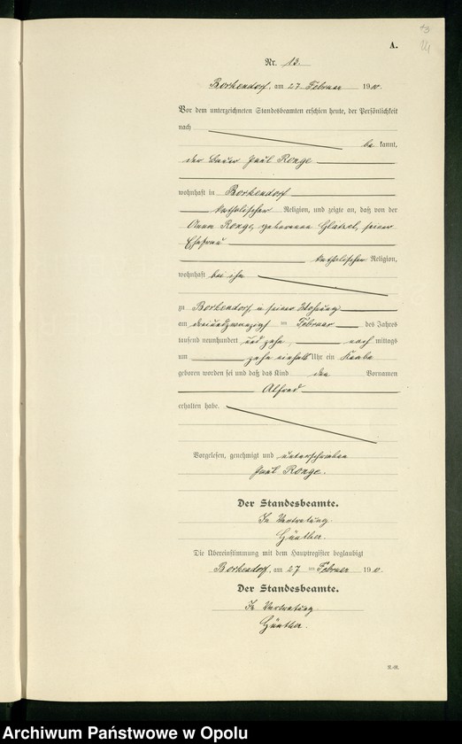 image.from.unit.number "Geburts-Register (Neben-Register) Standesamt Borkendorf 1910 No. 1 bis 60."