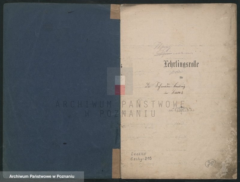 Obraz 2 z jednostki "Lehrlingsrolle für die Schneiderinnung in Lissa. [Rejestr uczniów - data wstąpienia w naukę i rok wyzwolenia]"