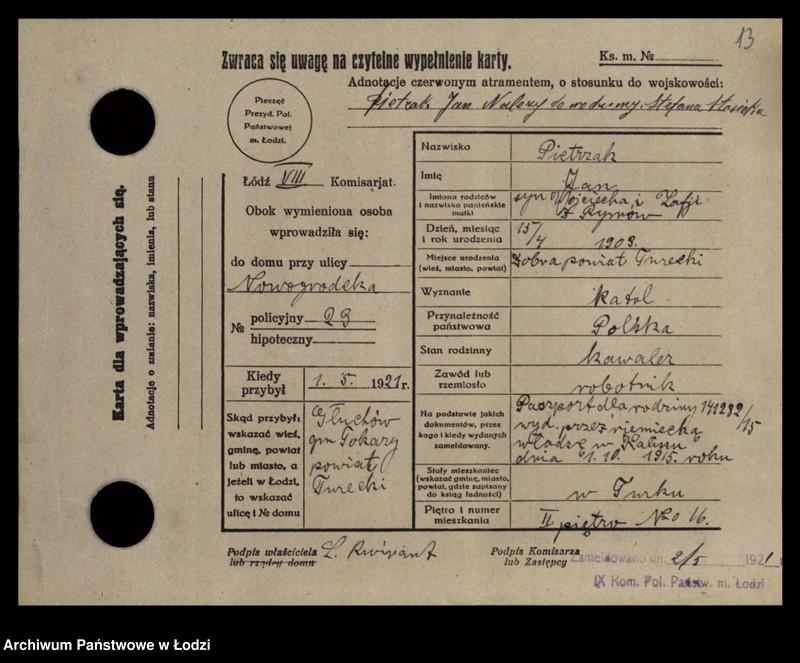Obraz 15 z jednostki "[Spis ludności Łodzi] Pietrzak-Pietrzycki"
