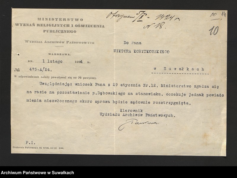 image.from.unit.number "[Korespondencja w sprawie danych personalnych woźnego Władysława Dębowskiego]"