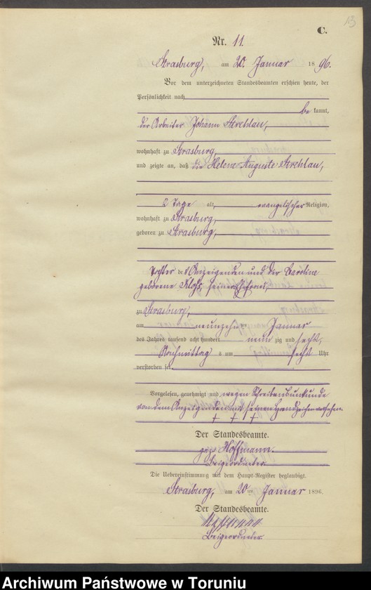 image.from.unit.number "Sterbe-Neben-Register Strasburg , Stadt für das Jahr 1896"