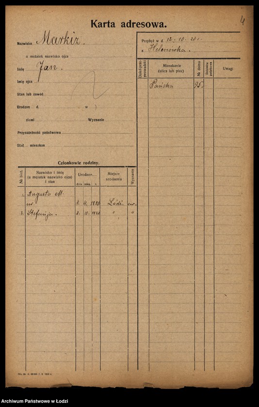 Obraz 6 z jednostki "[Spis ludności Łodzi] Markin - Marosińska"