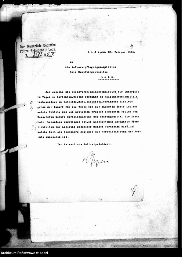 Obraz 13 z jednostki "Listy Guberni i Prezydium Policji do Sekcji Zaprowiantowania Miasta"