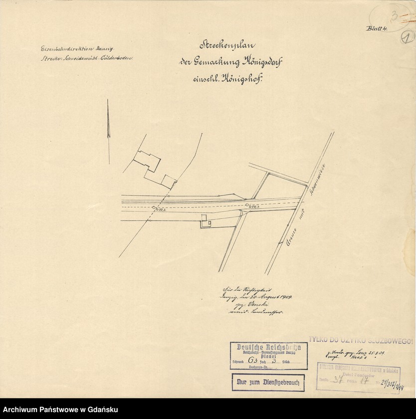 image.from.unit "Eisenbahndirektrion Danzig Strecke: Schneidemühl-Güldenboden. Streckenplan der Gemarkung Königsdorf einsehl. Königshof. Blatt 4"