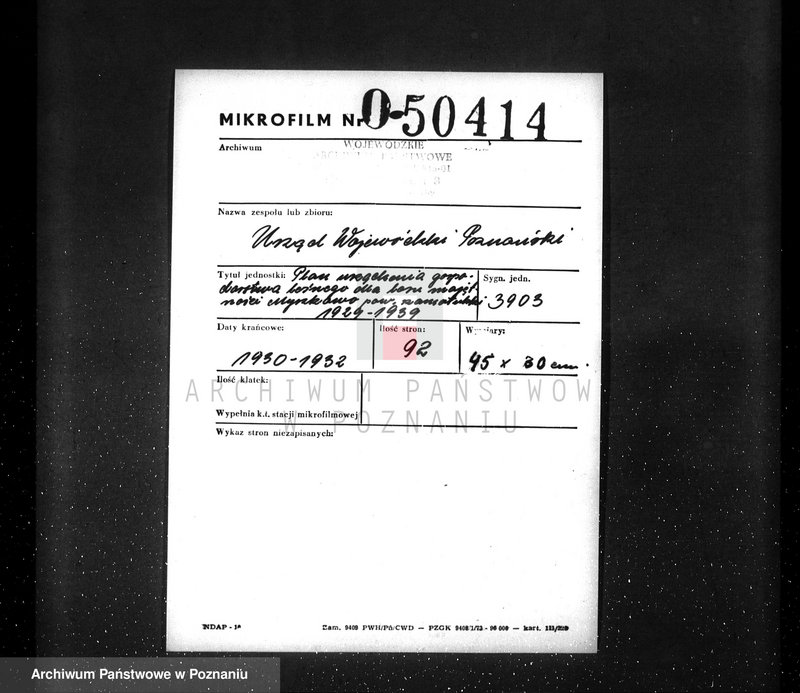 image.from.unit.number "Plan urządzenia gospodarstwa leśnego dla lasu majętności Myszkowo powiat szamotulski 1929-1939"