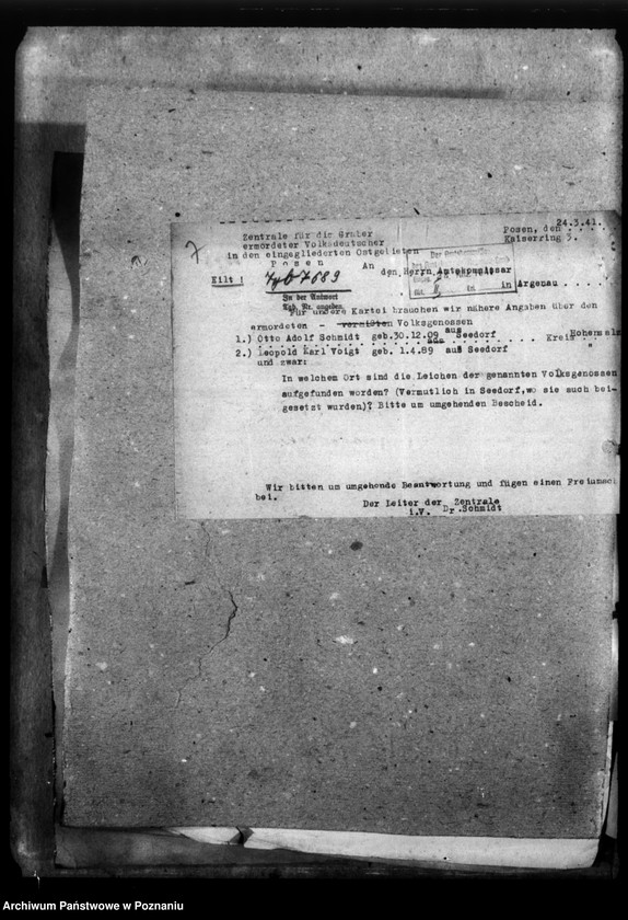 Obraz 11 z jednostki "Korespondencja w sprawie miejscowych Niemców, którzy zginęli w 1939 roku A - Z"