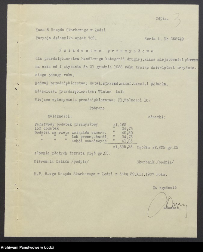 Obraz 5 z jednostki "Michał Lajb Winter- sprzedaż towarów bawełnianych i półwełnianych"