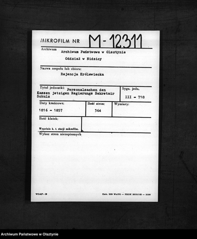 image.from.unit.number "Kasse jetzige Regierungs Sekretair Schulz [Gottfired Arnold Leopold]"