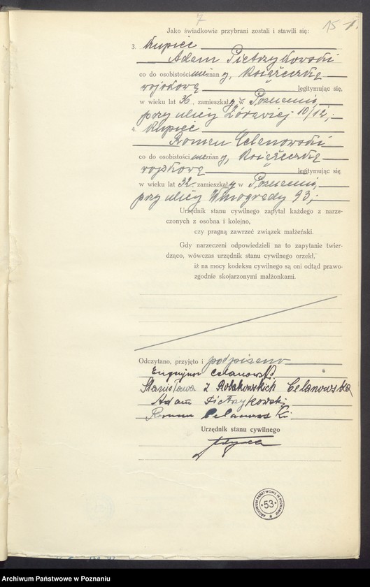 Obraz 16 z jednostki "Księga miejscowa małżeństw tom I [Rejestr główny małżeństw]"