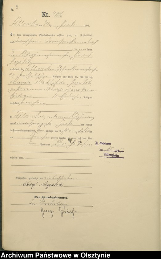 image.from.unit.number "Geburts-Haupt-Register Tom II,Nr 400 - 765"