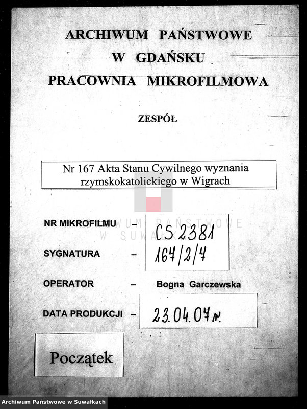 image.from.unit.number "Dowody do Akt Małżeństwa Gminy Wigierskiey od dnia 1 Stycznia 1816 Roku do dnia ostatniego Grudnia tegoż Roku 1816."