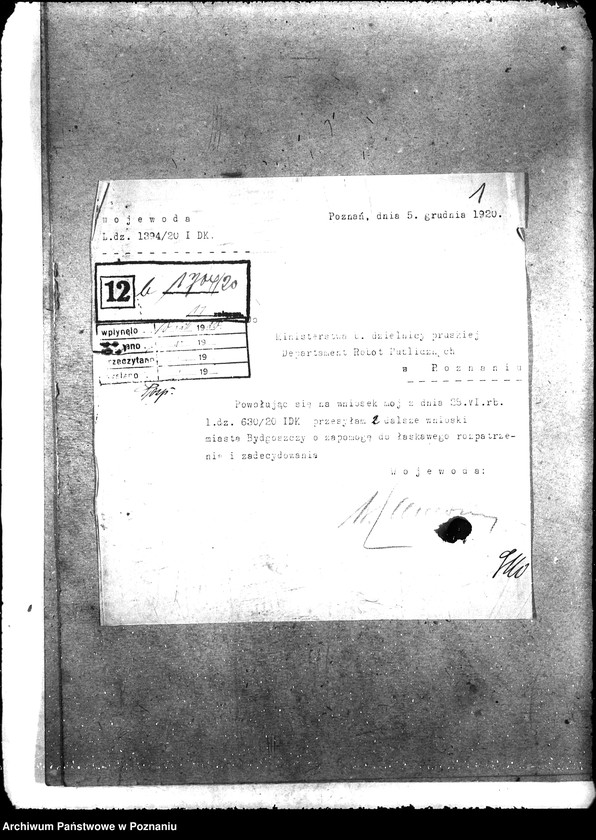 Obraz 5 z jednostki "[korespondencja w sprawie udzielenia zapomóg na roboty interwencyjne w Bydgoszczy]."