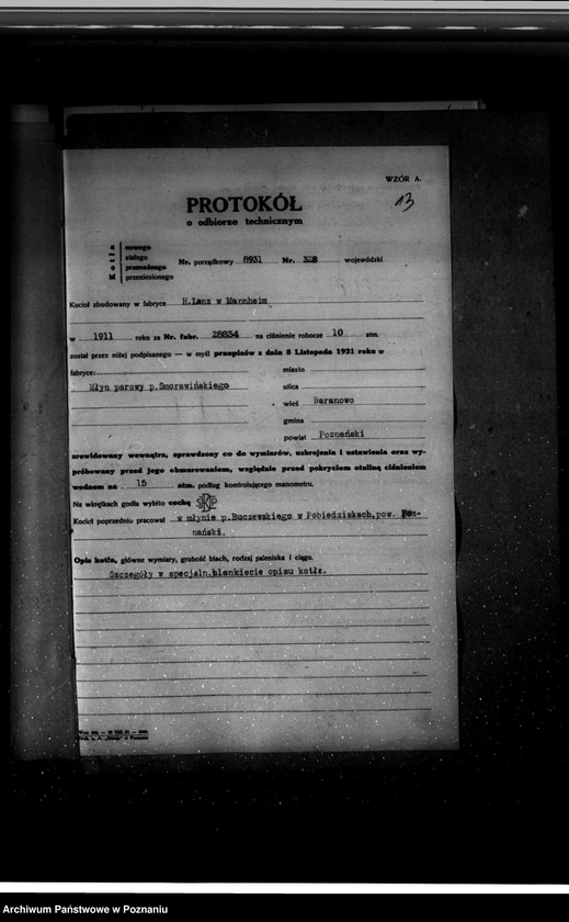 Obraz 17 z jednostki "Młyn parowy M. Smorawińskiej Baranowo powiat poznański nr woj. kotła 328 później własność J. Tomkowiak, Fabianowo powiat poznański"