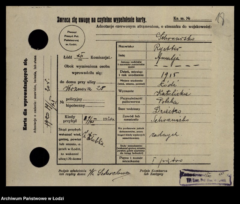 Obraz 20 z jednostki "[Spis ludności Łodzi] Richter"