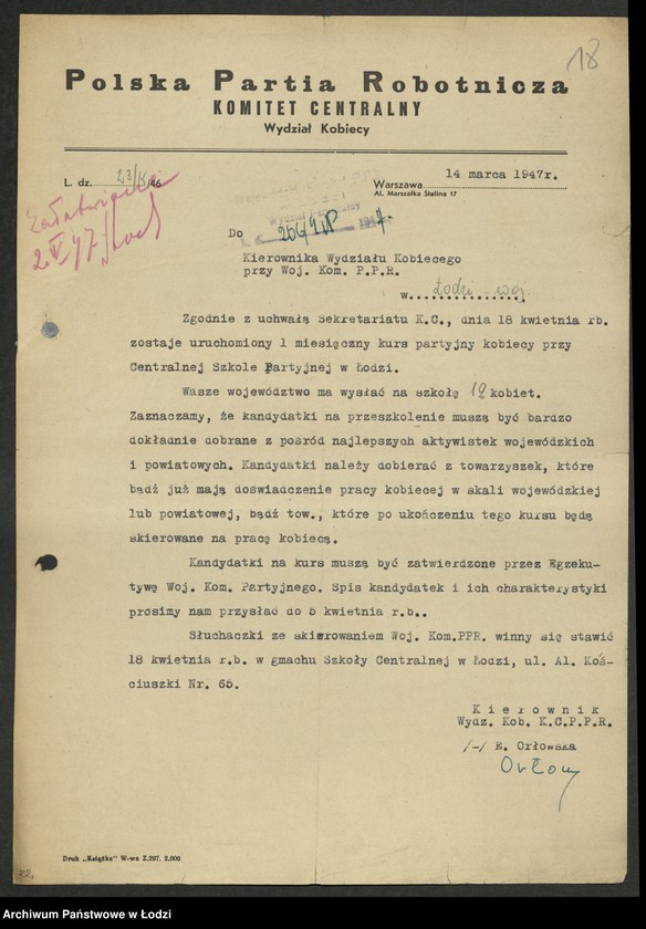 Obraz 19 z jednostki "Korespondencja [z Wydziałem Personalnym Komitetu Centralnego]"