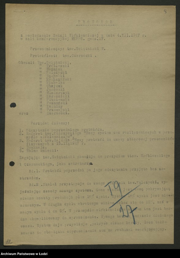 Obraz 10 z jednostki "Sekcja Włókiennicza-protokoły posiedzeń, sprawozdania"