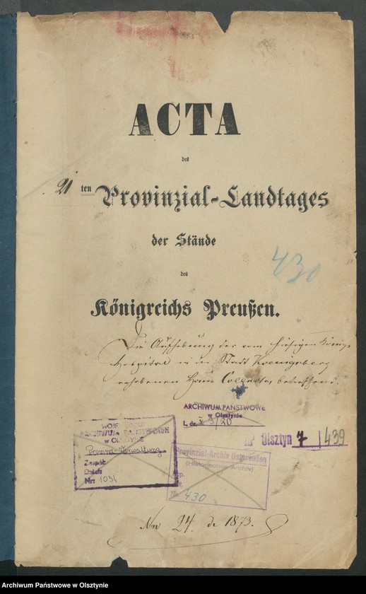 image.from.unit.number "Acta des 21ten Provinzial-Landtages der Stände des Königreichs Preußen. Die Aufhebung der vom hiesigen Königs Hospital in der Stadt Koenigsberg [Królewiec] erhobenen Haus Collecten"