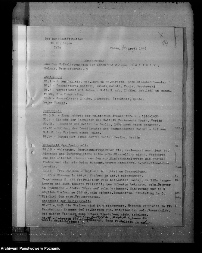 Obraz 18 z jednostki "Aktenauszüge für die 11.Sitzung der Zentralstelle der Deutschen Volksliste"