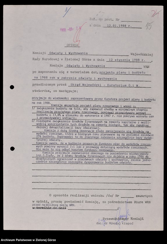 image.from.unit.number "Protokóły z posiedzeń Komisji Oświaty i Wychowania Wojewódzkiej Rady Narodowej w Zielonej Górze; Nr 1 - 4; 1 - 3"