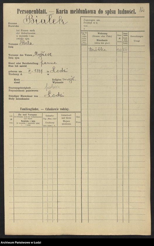 Obraz 14 z jednostki "[Spis ludności Łodzi] Białek - Bibelszön"