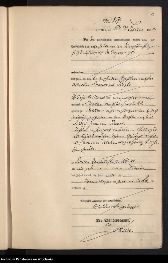 image.from.unit.number "Sterbe-Haupt-Register Breslau I 1890 Band 3"