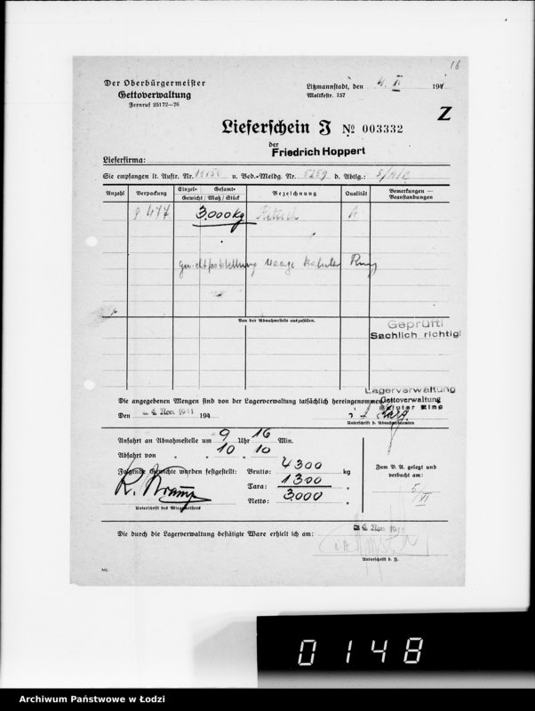 Obraz 20 z jednostki "Aufträge [Lieferscheinen und Rechnungen] 11100-11150 Lebensmitteleinkauf 5/Mü [Zapotrzebowania, zlecenia, rachunki, dowody dostawy na art.spoż.dla Getta]"