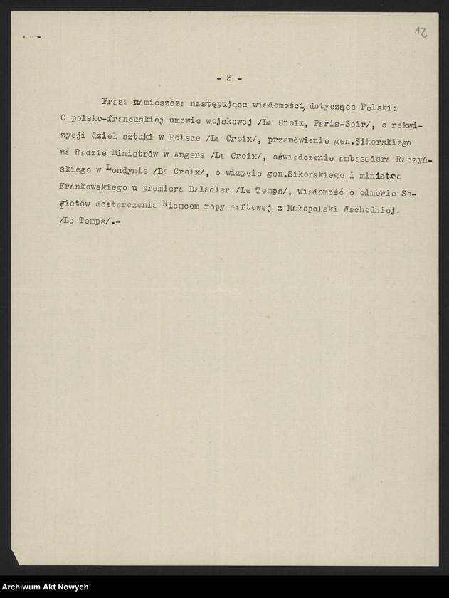 Obraz 14 z jednostki "Przegląd prasy angielskiej z 3-4 I 1940 r. i francuskiej z 5 I 1940 r."