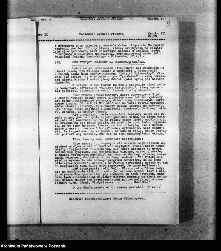 Obraz 12 z jednostki "Biuletyny Zachodniej Agencji Prasowej i Prasowej Agencji Młodych Obozu Zjednoczenia Narodowego"