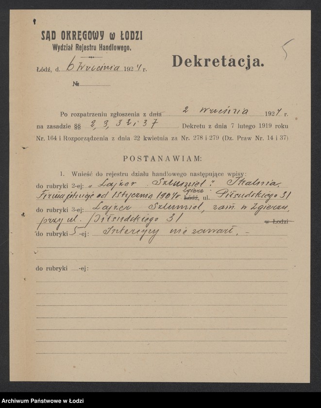 Obraz 7 z jednostki "Lajzer Szlumiel- tkalnia- Zgierz"