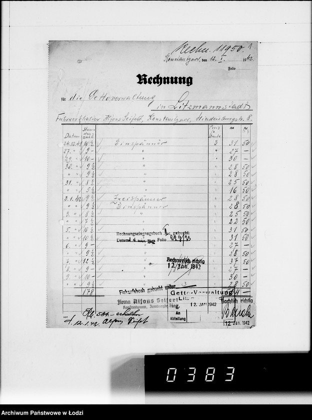 Obraz 5 z jednostki "A.Seifert Rechnungen. [za dostawy towarów dla Getta]"