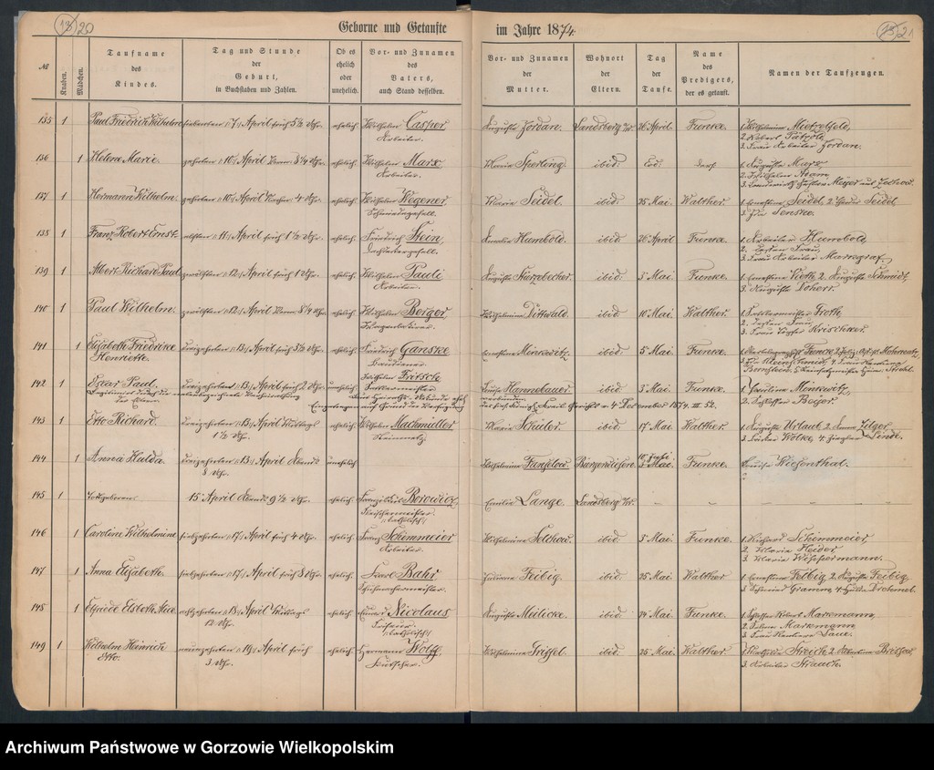 image.from.unit.number "Duplikate der Hauptkirche Landsberg an der Warthe (zawiera także Concordienkirchen-Gemeinde in Verbindung mit der reformirten und Militair-Gemeinde dotyczących zgonów w 1874 r.)"